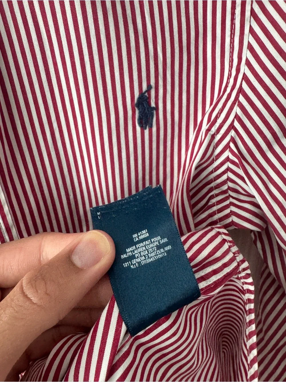 Polo Ralph Lauren Red White Stripe Button Down Shirt L (14-16) Cotton Navy Blue